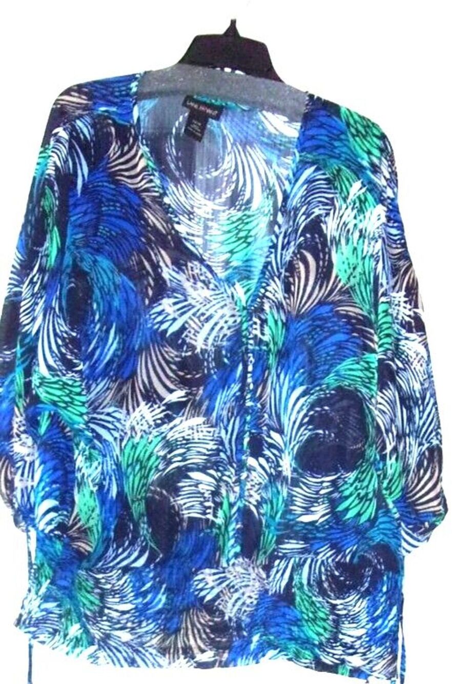 Lane Bryant Peacock Pullover  Top Short/Elbow Sleeves, Size 14/16 Blue Green